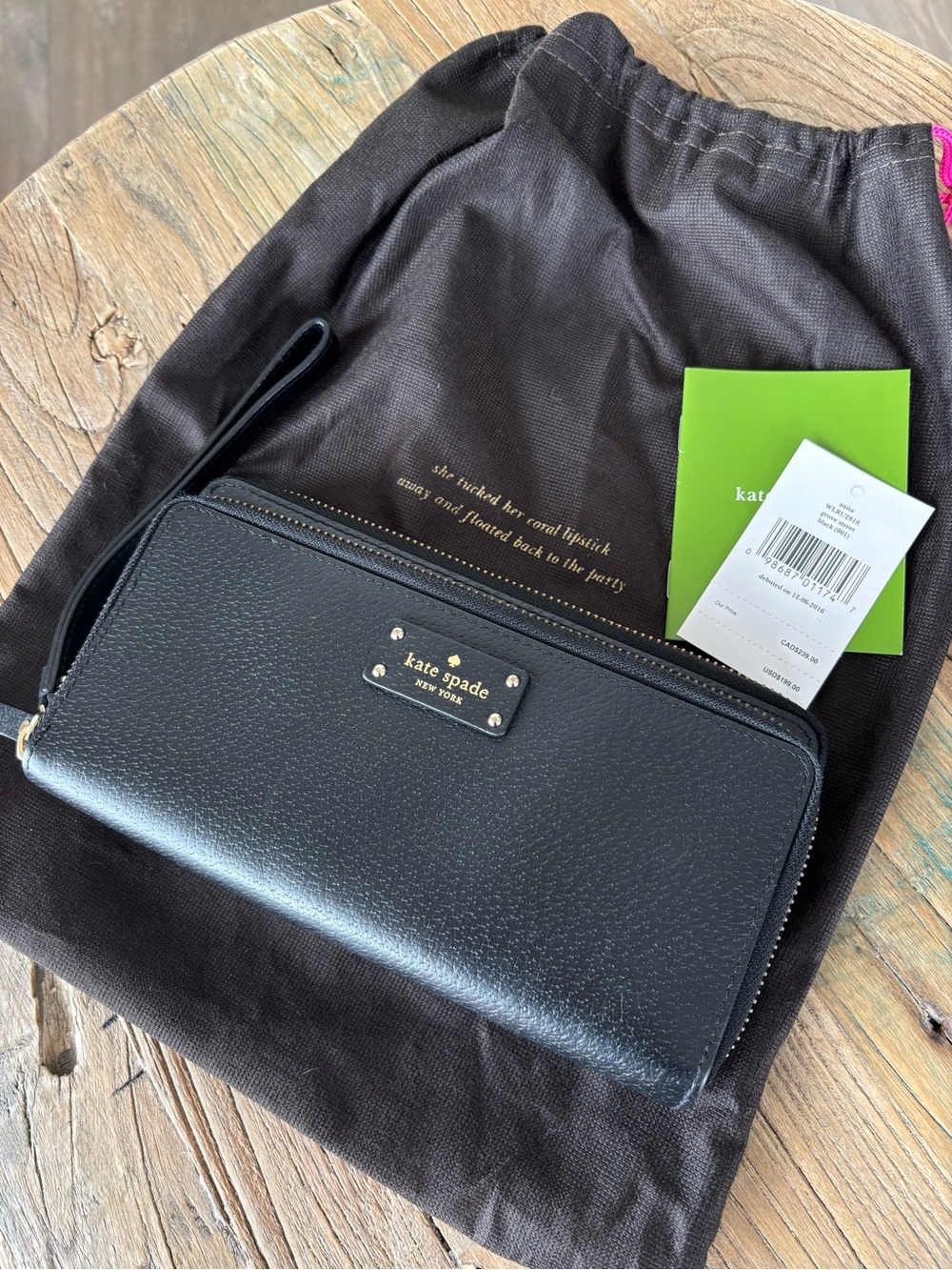 kate spade "Anita Grove Street" Black Leather Zip-Around Wristlet Wallet